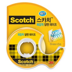 스카치 재접착 양면 테이프 238 19mm x 5.08m, 투명, 1개
