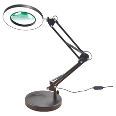 LED 環形放大鏡短臂檯燈, 附夾座, 105mm 5倍光學鏡片, 不鏽鋼支架, 3色可調光, 黑色