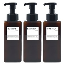 newnlook 方形慕斯瓶洗手液補充瓶 650ml + A標籤貼紙洗手液套組, 棕色(補充瓶), 3套