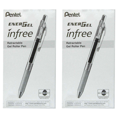 Pentel 飛龍文具 ENERGEL infree 極速鋼珠筆 BLN75TL-C Set, 0.5mm 針狀筆尖, 可伸縮中性筆, 藍色, 2盒