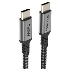 POLYWELL 寶利威爾 USB Type-C 240W 5A 快充編織線 長尾版, 1m, 黑色, 1條