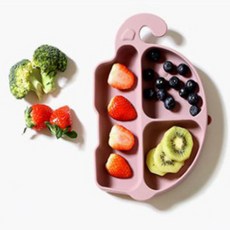 Petit Bebe 大象造形矽膠吸盤餐盤, 粉色, 餐盤+袋子