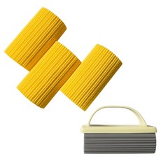 宇宙團塊 除塵除水海綿 3入+手柄一體式1入組 黃色, 1套