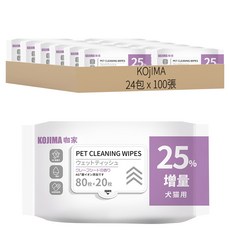 KOjIMA 犬貓用 果物清香 寵物濕巾 100張, 1入, 24包