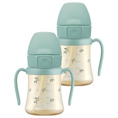 그로미미 PPSU 유아용 빨대컵, 200ml, 2개, 피스타치오