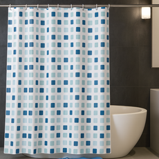 BetterWells 防潑水浴簾, 藍色方塊, 1個