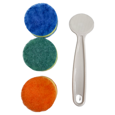 奇麗屋 去污刷 握柄組, 特殊合成綿頭刷, 聚酯纖維去臭, 輕壓接合魔鬼氈, 附贈吊掛勾, 藍/綠/橘, 1組