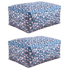 棉被衣物收納袋 大 58 x 38 x22cm, 藍底花卉, 2個