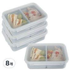 나누담 도시락 나눔 밀폐 찬통 2칸 민트, 8개, 1500ml