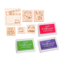 MOMO 可愛動物朋友郵票 A 型 6 種 + 墨水 3p 套裝, 1套, 隨機發貨