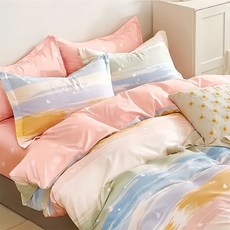 雪紡棉3件組 磨毛加工 吸濕排汗 親膚柔軟, 雙人加大(床包180 x 186cm + 枕套45 x 75cm), 繽紛色彩