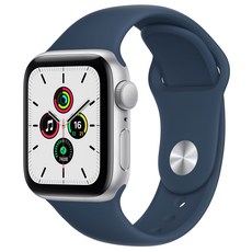 Apple 애플워치 SE, 40mm, GPS, 실버 알루미늄 케이스, 어비스블루 스포츠 밴드