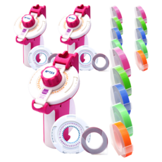 MoTEX 標籤機 Ttogaki E-202 + 補充膠帶 B套組, 粉紅色, 3套