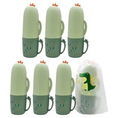아우라팸 아동용 선인장 휴대용 여행용 양치컵 칫솔케이스, 그린, 6개