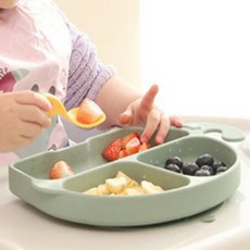 Petit Bebe 大象造形矽膠吸盤餐盤, 薄荷綠, 餐盤+袋子