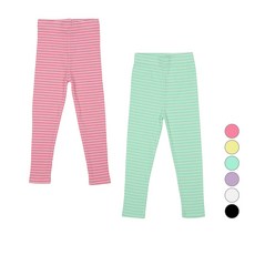 레인보우키즈 아동용 파스텔 잔줄 골지 레깅스 2종 세트