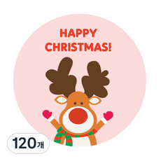 Donna&deco 繽紛聖誕快樂魯道夫 5cm 圓形貼紙, 混色, 120個