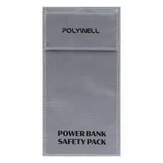POLYWELL 寶利威爾 行動電源安全收納袋 鋰電池防爆袋 PW15-T65-1259, 灰色, 1個