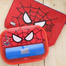MARVEL漫威 蜘蛛人圖案不鏽鋼餐具盒組, 紅色, 餐盤+便當袋