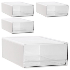 comet 家用透明抽屜多功能收納盒 大型, 白色, 4個