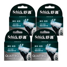 Schick 舒適牌 創4紀鈦刀片 4刀片科技 含荷荷芭、蘆薈及維他命E潤滑條 刮鬍更滑順 造型剃刀 修整鬢角及唇邊, 4入, 4盒
