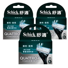 Schick 舒適牌 創4紀鈦刀片 含荷荷芭、蘆薈及維他命E潤滑條 刮鬍更滑順 造型剃刀 修整鬢角及唇邊, 4入, 3盒