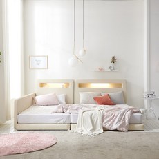 베디스 멜로디 저상형 패밀리 가죽 침대 프레임2P + 안전가드 방문설치, 아이보리