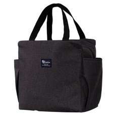 FANCY LIFE 大容量雙口袋 手提保溫保冷餐袋 防水防油, 25 x 25 x 14cm, 黑色, 1個