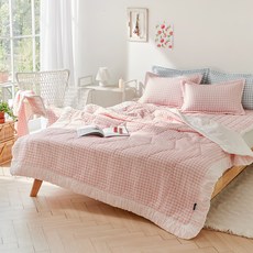 라몬떼 썸머 체크 뱀부 순면 누빔이불 + 베개커버 세트