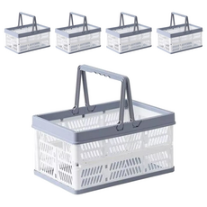 手提摺疊收納籃, 大(45 x 31.5 x 24cm), 灰白色, 5個