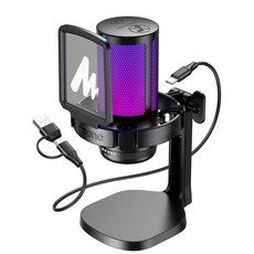 마오노 원터치 노이즈캔슬링 USB 콘덴서 방송용 녹음용 게이밍 마이크, 블랙, DGM20, 블랙