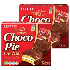 LOTTE 樂天 巧克力派 12個 Set, 經典巧克力風味蛋糕, 中間夾棉花糖內餡, 336g, 2盒