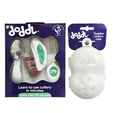 doddL 人體工學兒童學習餐具組 幼兒餐具刀叉湯匙 1-5歲適用 304不銹鋼材質, 湖水綠, 幼兒湯匙 + 叉子 + 刀子 + 攜帶盒, 1組