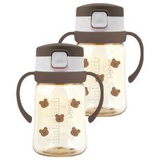 hibee Eightvent按壓式PPSU吸管杯, 2個, 可可棕(小熊款), 170ml