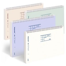 MUNID It spring 3分割網格彩色橫式筆記本 4種套組, 1套, 象牙白 + 綠茶色 + 柔和米色 + 甜美紫色