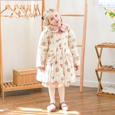 WALTONKIDS 女童款毛領花朵絎縫大衣