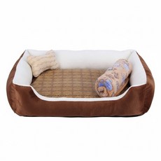 捷華 寵物窩四件套組 寵物窩 + 涼蓆 + 股頭枕 + 毛毯 4kg以下貓犬適用, 咖色 + 米色, 1組
