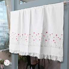 WOOREEDECO 法式花卉刺繡門簾, 米白色