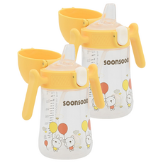 soonsooa 孩童用一觸式防漏吸管杯, 2個, 黃色, 240ml