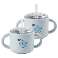 도노도노 맘마존 유아용 실리콘 빨대컵, 150ml, 2개, 테디코튼블루