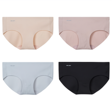 ONE BOY 無尺碼無鋼圈舒適無痕內褲4件組, 蜜桃茶 + 柔灰藍 + 膚色 + 黑色