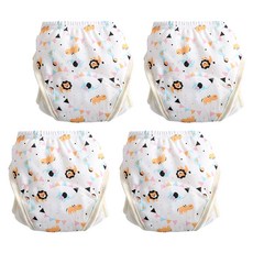 加厚6層學習褲/尿布褲, 防側漏設計, 純棉紗布+防水TPU+棉毛巾, 110碼(11~16kg), 彩旗獅子, 4件