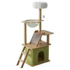 dyy 原木貓窩4way簡約款貓跳台 加大底座 貓咪遊樂園, 1組, 綠色