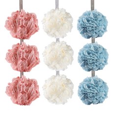 DAYOLI 花球沐浴巾 3種 x 3入組 40g, 1套, 粉紅色, 藍色, 白色