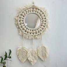 室內裝飾 Macrame 編織羽毛鏡, 單一顏色