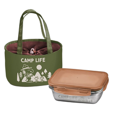 史努比 CAMP LIFE 野營趣不銹鋼餐盒保溫提袋組 餐盒20 x 14.5 x 7cm 850ml 提帶21.5 x 13 x 14cm 450g, 山綠, 1組