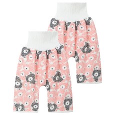 日本 竹纖維隔尿褲隔尿裙, 純棉印花布 TPU防水層, L, 粉熊褲, 2件