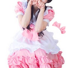 Stupid Nine9 可愛蘿莉塔連身裙 + 圍裙 + 髮帶 + 蝴蝶結 Cosplay 全套組合, 1套, 粉紅色