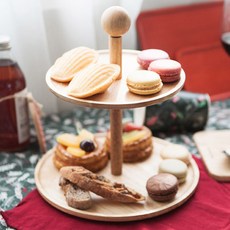 ACACIA 木製雙層甜點蛋糕架, 木頭色, 1個