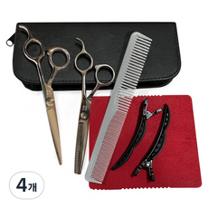 YES BEAUTY EMOYA 家用美容打薄剪 YB-55T + 剪髮剪 YB-55C 套組, 4個, 銀色(剪刀), 隨機出貨(收納包, 髮夾, 美髮梳, 皮革布)